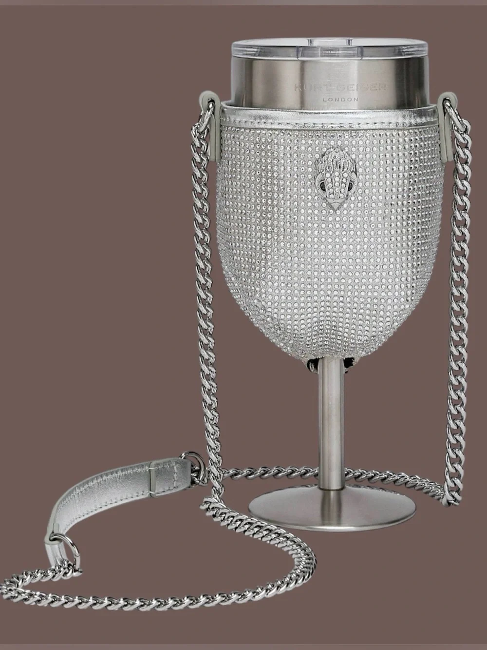 Kurt Geiger Wearable Wine Goblet/Insulated/lidded/Crystal Laden Cover +Dust Bag
